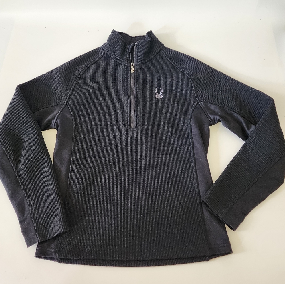 Spyder black waffle knit full zip sweater jacket size XSmall